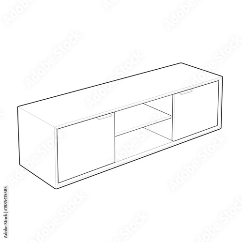 Isometric floor standing media credenza and 2 door tv unit linear drawing