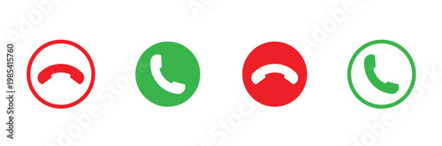 Vector phone icon set. Phone icon button. Phone icon in flat style. Green Calling and red hang-up symbol collection. Ringing phone icon set. Telephone call sign. Phone call icon accept & decline icon.