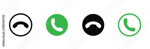 Set of phone icon variations in different styles, telephone sign set, calling sign,  call sign, Vector illustration. Phone call and incoming communication icon set. incoming outgoing, accept decline.