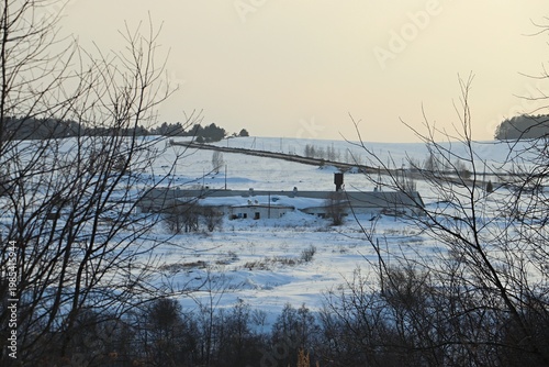 winter agricultural landscape, cattle farm