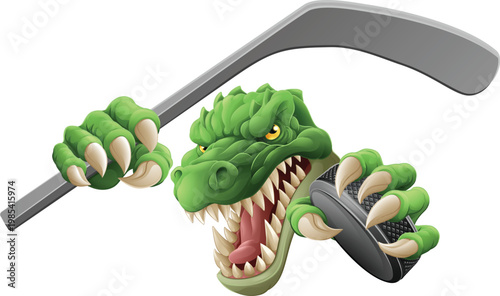 A crocodile, dinosaur or alligator lizard hockey sports mascot