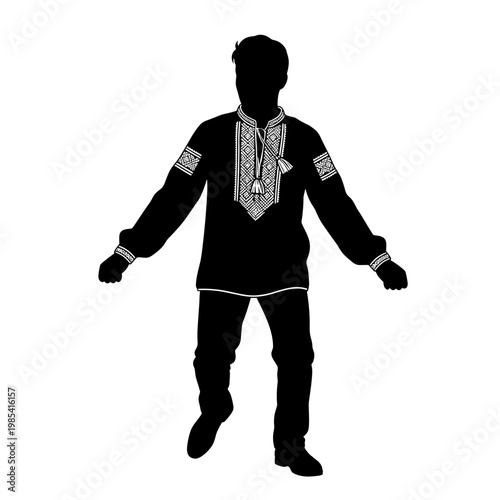 Man wearing traditional embroidered shirt, concept of cultural heritage and handicrafts