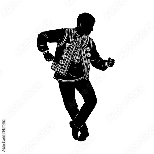 Man wearing traditional embroidered vest, concept of cultural heritage and handicrafts