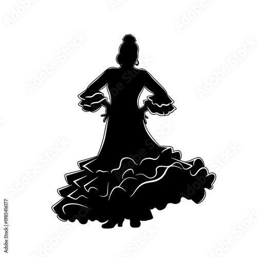 Woman in traditional flamenco dress dancing on the street, concept of Spanish culture and passionate expression