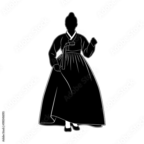 Woman in traditional hanbok dress, concept of Korean culture and grace