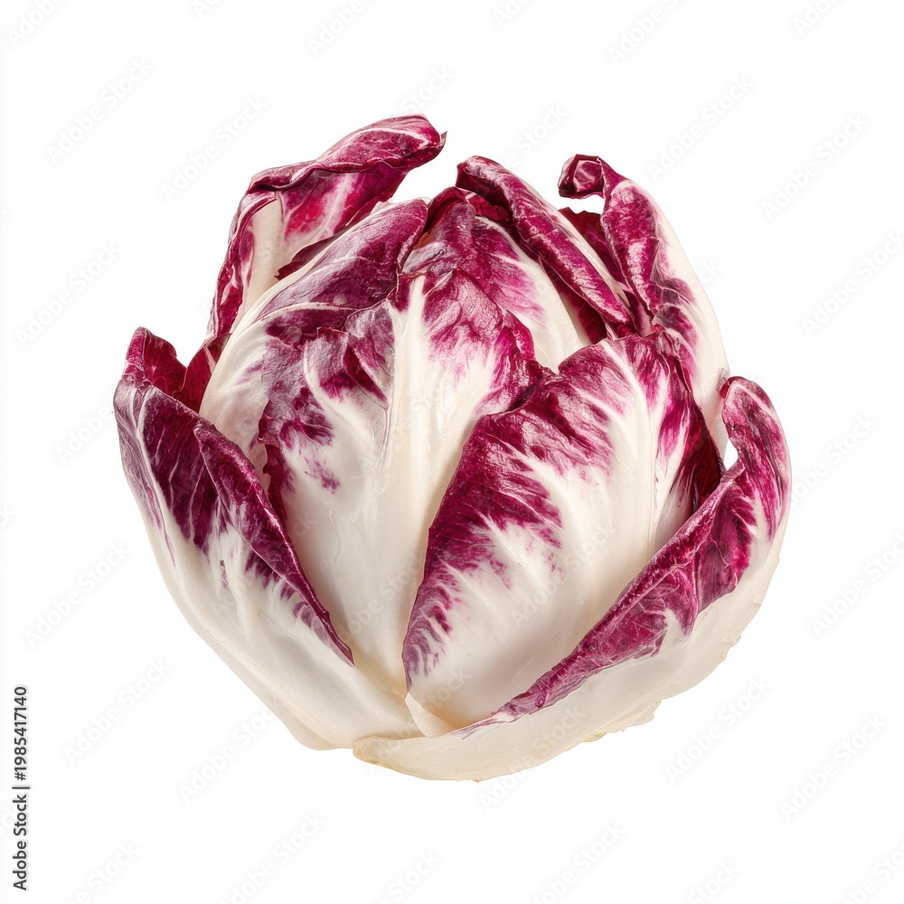 Fototapeta premium Radicchio Vegetable With White Background Close Up Studio Shot Healthy Food Ingredient