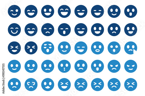 Diverse emoji icons set showcasing various emotions and states, expressive facial reactions, joy sadness anger excitement symbols, vibrant playful design, clean scalable vector graphics