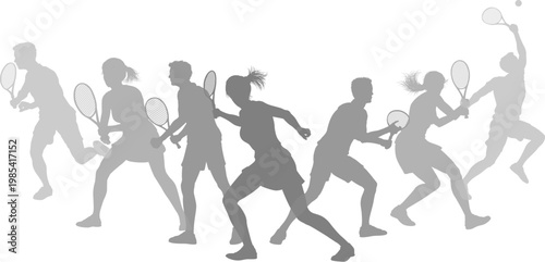 Silhouette Tennis players set. Active sports people healthy players fitness silhouettes concept.