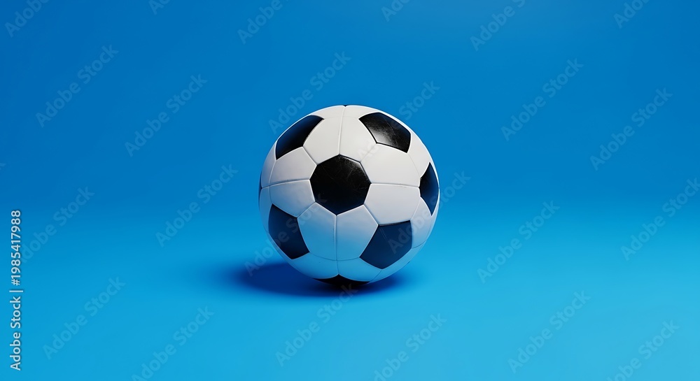 Naklejka premium A classic soccer ball, centered on a bright blue ground, with soft shadows