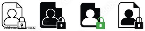 Document with user profile icon and padlock, representing personal data security and privacy protection, secure file access concept, identity protection symbol, modern minimal vector illustration 