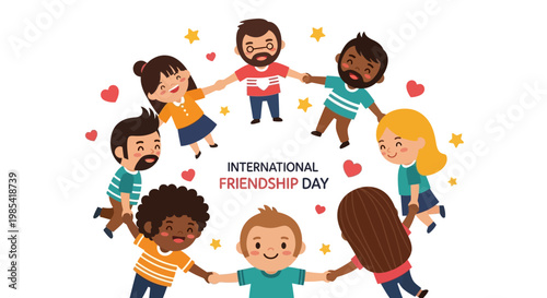 Flat Style Diverse Children Celebrating International Friendship Day Illustration