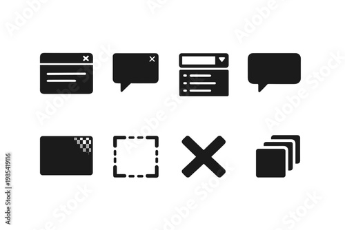 Overlay Icons Set. Overlay Components. Filled icon set of Overlay Components: modal dialog, popover box,