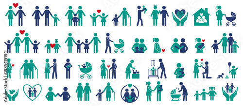 Bild auf Leinwand Various family icon set in simple graphic style on white background concept of u