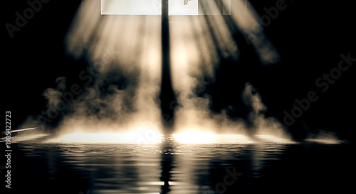 Wallpaper Mural A light beam shines through the water in a dark environment Torontodigital.ca