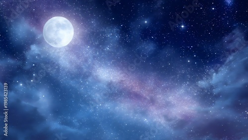 Moon Night Sky with Milky Way and Stars Background