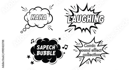 Quadro su tela Comic book speech bubbles with text and starbursts a black silhouette