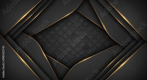 Luxury black and gold abstract background with glowing lines and geometric pattern