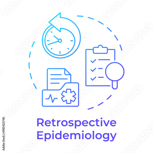 Retrospective epidemiology blue gradient concept icon. Medical records, hospital charts. Round shape line illustration. Abstract idea. Graphic design. Easy to use in presentation, booklet
