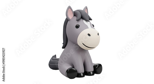Cute 3D Gray Donkey Sitting