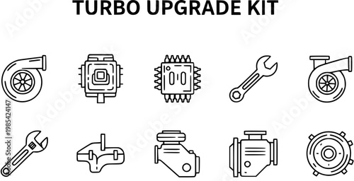 Turbo Upgrade Kit Icons - Black  White Line Art for Automotive Industry