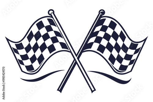 Black and white checkered flags crossed vector illustration representing the finish line, winner, and conclusion of a thrilling competitive race event.