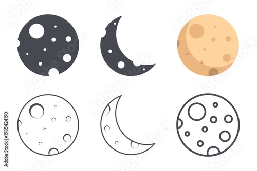 moon flat icon set, vector illustration