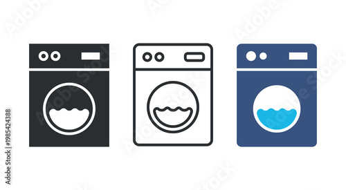 washing machine icon set, laundry symbols with wash machine