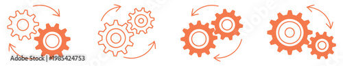 Gearwheels icon teamwork together concept vector collection, connected cogwheels representing cooperation and productivity, engineering and workflow concept, clean scalable vector