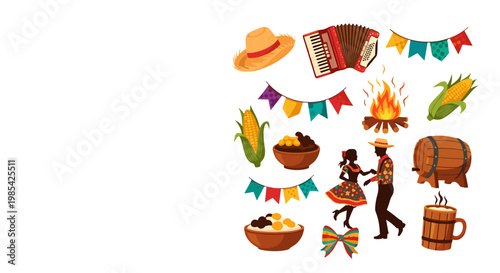 Collection of traditional brazilian cultural symbols and festivities