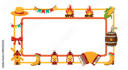 Colorful traditional mexican celebration border with festive items