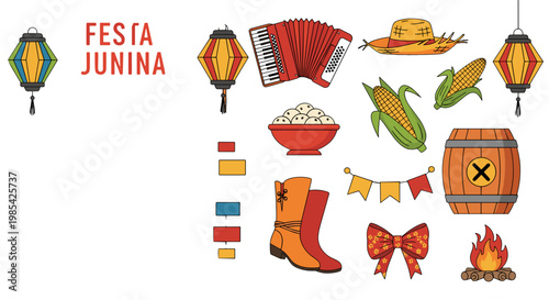 Colorful traditional brazilian festa junina celebration elements