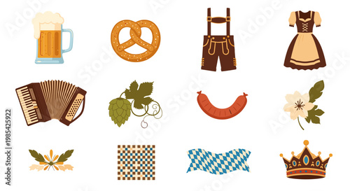 Collection of traditional german cultural symbols and folk items