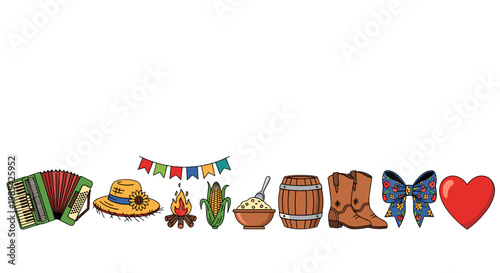 Colorful traditional mexican items arranged in a horizontal line