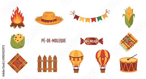 Collection of colorful traditional festival icons and decorations