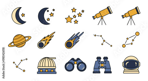 Collection of space objects and celestial phenomena illustrations