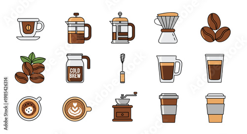 Collection of coffee and brewing equipment