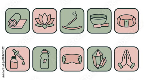 Set of wellness and relaxation icons with spa and health symbols