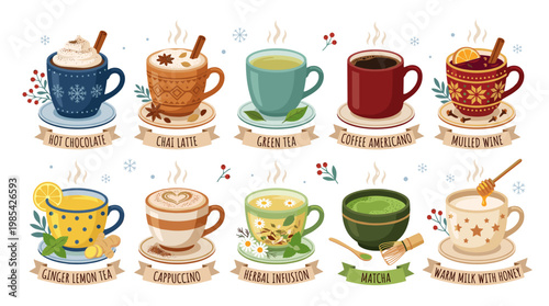 Collection of colorful coffee cups with various designs and styles