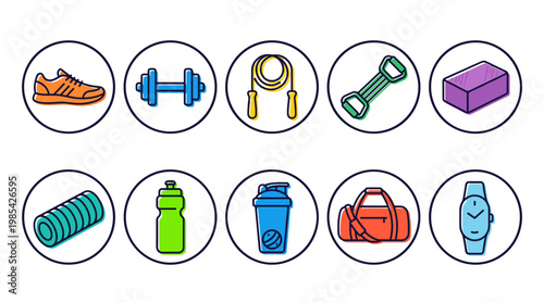Collection of fitness and gym equipment icons