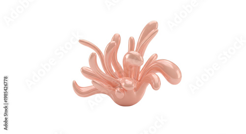 Rose Gold Fluid Sculpture on White Background