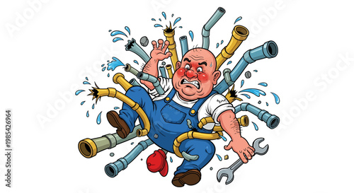 Plumber Overwhelmed by Bursting Pipes and Water Chaos.