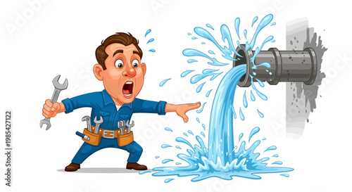 Plumber in Panic as Burst Pipe Gushes Water.