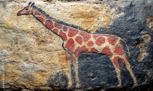 Ancient Rock Painting of a Giraffe - Lascaux Cave Style
