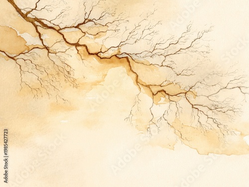 Minimal watercolor river veins on pale neutral background