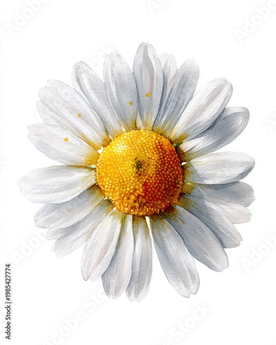 Single daisy flower watercolor illustration isolated on white