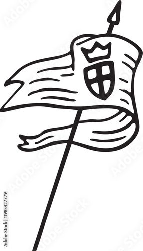 Heraldic flag on pole with shield emblem illustration