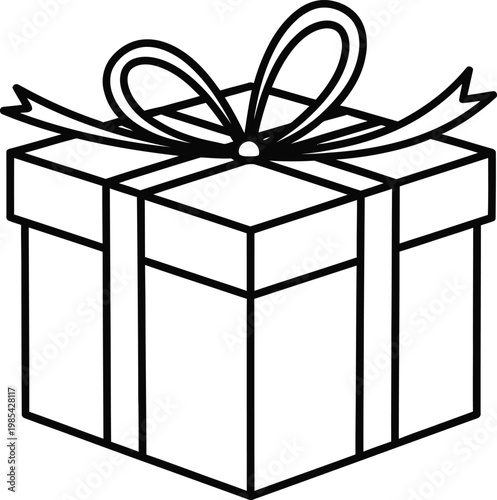 A simple line drawing of a gift box with a ribbon on transparent background