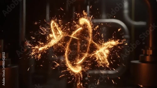 Welding sparks flying in factory setting.