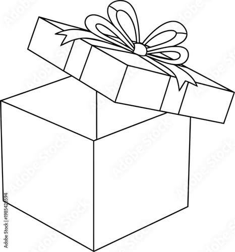 A simple line drawing of an open gift box on transparent background