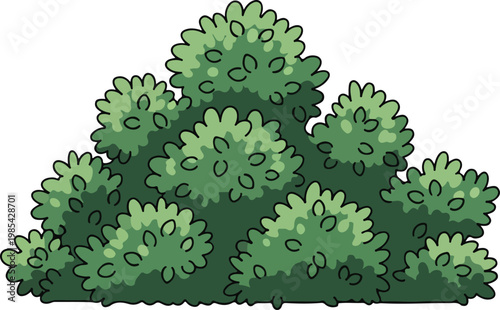 Dense green shrubbery illustration representing nature and lush outdoor scenery